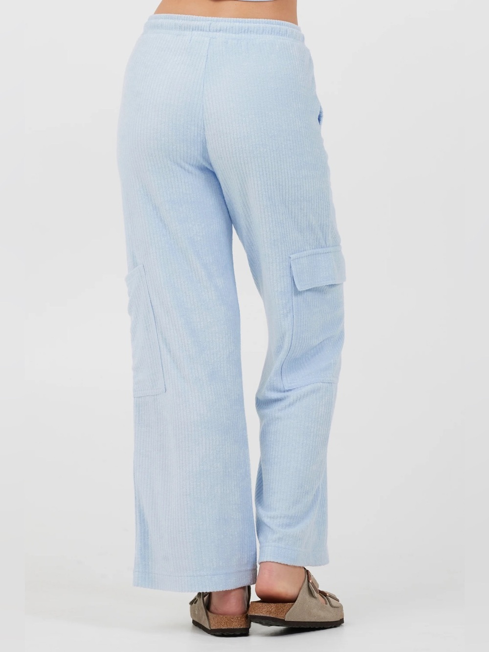 Light Gray-blue  soft corduroy pattern Ribbed Wide-Leg cargo Lounge Pants- med.